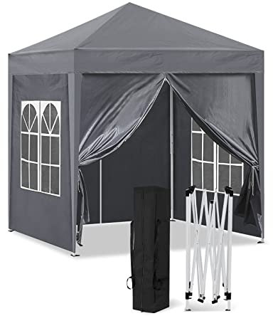 CLIPOP 2x2m Garden Gazebo with 4 Side Panels Outdoor Canopy Marquee Tent with a Carry Bag, Heavy Duty Instant Shelter Gazebo for Wedding Outdoor Camping Beach