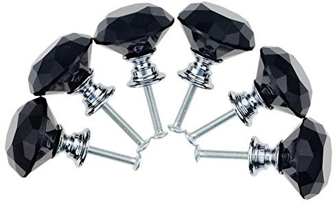 BOZONLI 6pcs 30mm Black Crystals Glass Drawer Knobs Cupboard Knobs Door Knobs Cabinet Handle Drawer Pull Handle with Screw