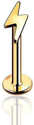 BlackAmazement 316L Edelstahl Labret Ohrstecker Tragus Helix Monroe Piercing Blitz Lightning Thunderbolt Silber Gold Damen Herren (Farbe Gold - Stablänge 8mm)