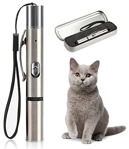 Washranp 2 En 1 Gatos Juguete Interactivo USB Recargable Proyección De Luz LED Varios Patrones Gatito Entrenamiento Interactivo Chaser Tease Stick para Jugar Rojo