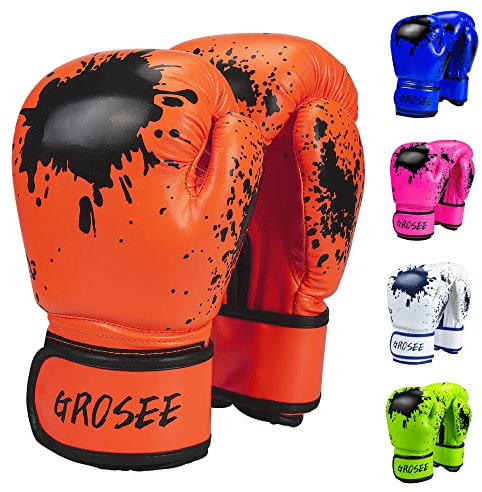 Kinder-Boxhandschuh, 170 g, 227 g, für Jungen und Mädchen, Training, Sparring-Handschuhe für Boxsack, Kickboxen, Muay Thai, MMA, UFC, Geschenk für Alter 6–15 Jahre (Orange, 170 g (20,4–36,3 kg))