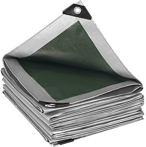 WOLTU Bâche de Protection Exterieur,180g/m² PE Bâche Imperméable avec Oeillets,et Résistante Revêtue Deux côtés en Aluminium Couverture Étanche pour Couvrir Bois,Camion,Piscine,6x8m Gris-Vert