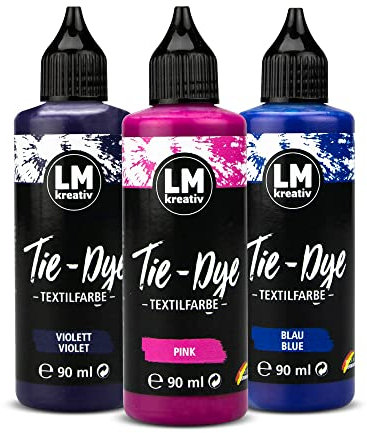 Tie - Dye Kreativ Textifarbe 3er Set - Purple Rain - 3 x 90 ml Textilfarbe für Batik oder Airbrush. Auch als Textil Sprühfarbe oder DIY Bartikfabe Set nutzbar. Die Textilfarbe zum Batiken.