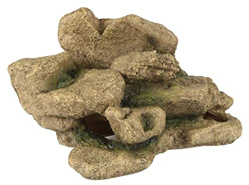 Terra Della, Steinhaufen 29,8 x 17 x 16,8 cm, hergestellt aus hochwertigem Polyesterharz, harmlos und verblasst Nicht, mit Unterschlupf & Futterhaus, extrem detailliert, funktional