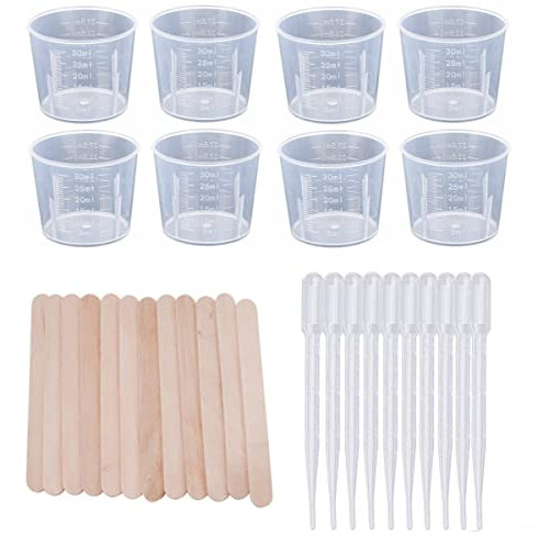 Vasos mezcladores de plástico con cuentagotas desechables de 3 ml y 11. Vasos medidores de varillas de 5 cm, vasos medidores transparentes reutilizables para mezclar pintura de resina – 150 unidades