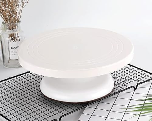Cake Turntable, Revolving Cake Stand with 3 Cream Scraper, Nozzles Tips Set for Cake Decorating White