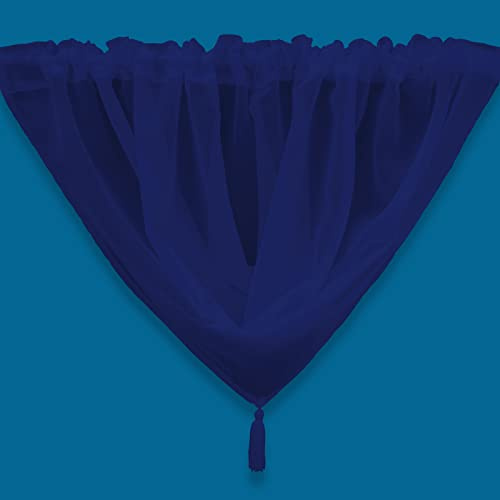 Plain Tasseled Voile Swags Net Curtains Voile Swag Valance Pelmet (Navy)