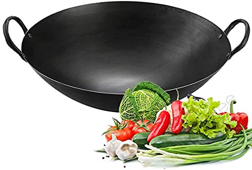 Wok in ghisa per fritture e saltate in padella,grande padella antiaderente per wok,senza rivestimento,wok tradizionale cinese martellato a mano,friggitrice da cucina,qualità dello chef del ristorante,