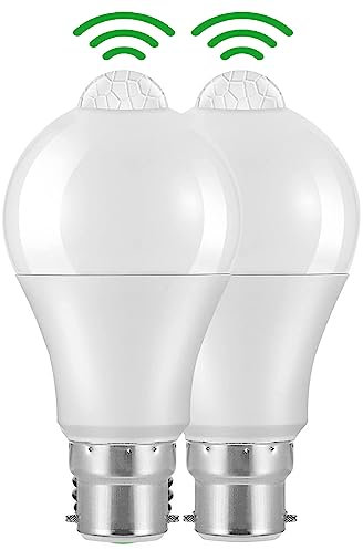 Weskjer Motion Sensor Light Bulb 2Pack B22 LED Bayonet Light Bulbs 12W 1020LM, 6000K Cool White, CIR>85, IP42 Waterproof Energy Saving Lightbulbs, Non Dimmable