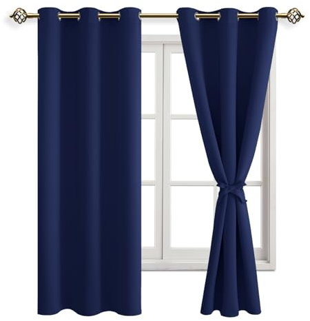 JIUZHEN Vorhänge Blickdicht mit Ösen Verdunklungs Kinderzimmer Gardinen Schlafzimmer Blickdichte Vorhang gegen Kältes und Hitze Curtains Blackout ThermoVorhang, Dunkelblau, 2 Stück, 160x106cm(HxB)