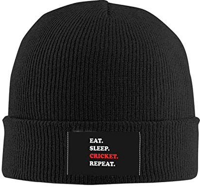716 Klassische Beanie Mütze Eat-Sleep-Cricket-Repeat Beanie Mütze Stretchy Herren Strickmütze Warme Wintermütze Für Erwachsene Outdoor Sports Winter