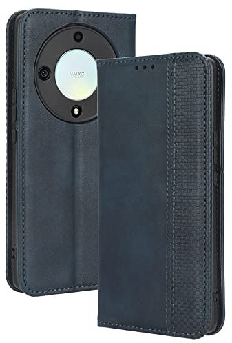 HAOYE Leder Hülle für Honor Magic 5 Lite 5G (Magic5 Lite) / X9a, Premium PU/TPU Folio Schutzhülle Handyhülle, Flip Case Cover Klapphülle mit Standfunktion & Kartensteckplätzen, Blau