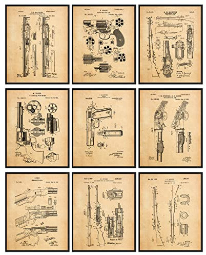 97 Decor Vintage Gun Patent Prints – Antikes Waffen-Poster, Gun Blueprints Wandkunst, alte Schusswaffen-Bilder, Gewehrmalerei, Waffen-Patente, Höhlendekorationen (20.3x25.4 cm, ungerahmt)