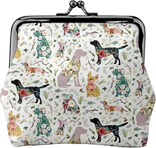 Leder-Geldbörse, Patchwork-Hunde, Brieftaschen, Leder-Wechseltasche mit Kiss-Lock-Verschluss, Schnalle
