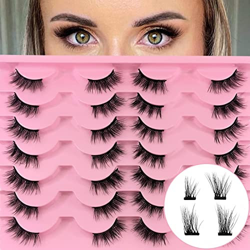 14 Paare Halbe Wimpern Cat eye, 12mm Kurz Katzenauge Künstliche Wimpern Natürlich Look, 1/2 Ecke Falsche Wimpern Set, 3/4 Corner Wimpern Wiederverwendbar Leichte Make-up-Wimpern(3D02)