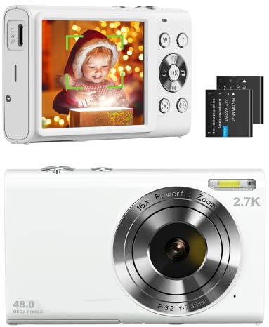 2.7K Digitalkamera Kompaktkamera Fotokamera Fotoapparat 48MP Autofokus Vlogging Kamera 2.8 LCD Bildschirm, wiederaufladbare Digitalkamera für Anfänger, Kinder, Teenager, Mädchen, Jungen