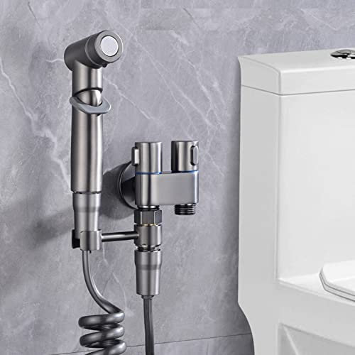 RANRAO Bidet Vollkupfer Handbrause, mit 1-in-2-out-Doppelsteuerventil Wasserhahnspender, für Dusche Badezimmer Hygiene Toilettenpapier Windelreinigung, G1/2 Ventil, Grau