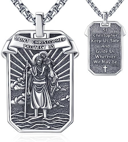 Eusense Saint Christopher Halskette für Männer St. Christopher Anhänger 925 Sterling Silber Katholischen Religiösen Schmuck Schutz Amulett für Männer Frauen