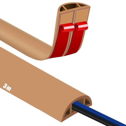 Self Adhesive Floor Cable Protector Wire Cover for Cables 3m floor cord covers for Office Home Factories Garages Flexible Cords Hider on Floor Wall(Brown )