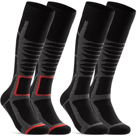 sockenkauf24 2 Paar Skisocken Herren & Damen Ski Kniestrümpfe 34175 WP (Schwarz Rot 43-46)