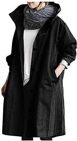 Imperméable Femme Coupe Vent Veste de Pluie avec Capuche de Travail Zippé Chaude Parka Sport Casual Grande Taille Randonnée Manteau Marque Mi Saison Adulte Jacket Noir 3XL