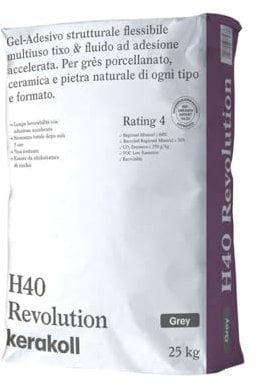 Kerakoll H40 Revolution Adesivo Strutturale Multiuso per Gres Porcellanato Ceramica e Pietra Naturale Colore Grigio Confezione 25kg