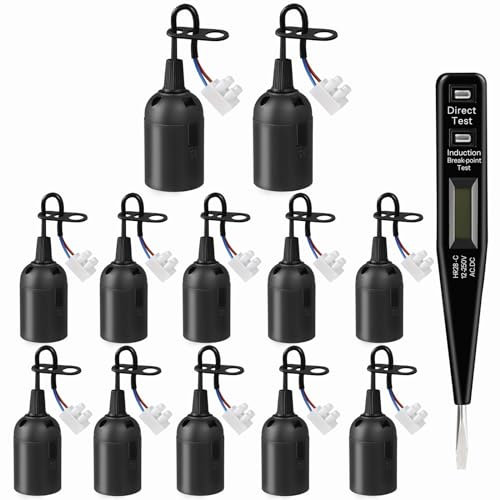 SCNNC Noir Douille de Chantier E27 avec Testeur de Phase, 4A 250V Max.60W, Support d'Ampoule avec Câble, Rénovation pour Suspension Bâtiment, 12 Pièces