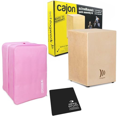 Schlagwerk CBA10S Cajon Schnell-Bausatz + keepdrum Tasche Pink mit Sitzpad, CBA10S-CB01PK-CP01