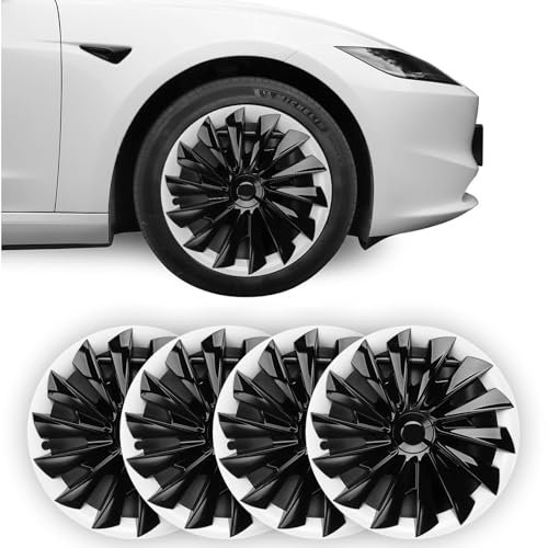 BASENOR 4PCS 2024 2025 Tesla Model 3 Wheel Covers Hubcap 18 Inch Aero Wheel Cover ABS Replacement Hub Caps Rims Cover Model 3 Exterior Accessories Highland (Matte White)