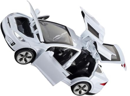 iewrtcin Doors Open Pull Back Toy Car 132 Tesla Model-X Alloy Car Diecast Model Toy Toy Car With Sound Light Toy Car For Kids, White