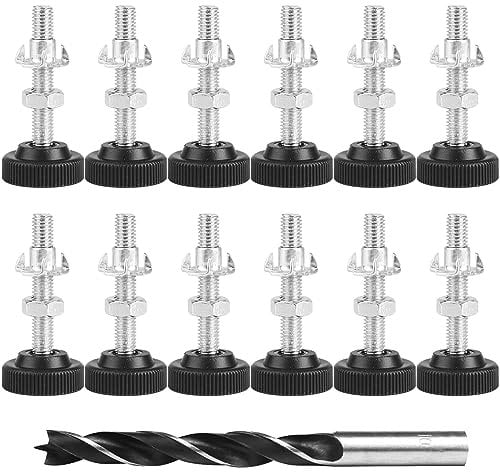 YONGQING 12 Pieces Adjustable Feet With Metal Drill, M8 x 50mm Screw Levelling Feet, Threaded Adjustable Legs for Furniture, Table Feet for Desk/Chair/Cupboard/Dresser/Bench