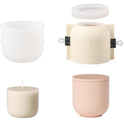 BOOWAN NICOLE Moule à bougie rond en forme de pot de 100 ml avec recharge de moules en silicone - Jesmonite - Bougeoir avec couvercle - Moule en silicone pour la fabrication de bougies et l'artisanat