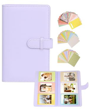 Mini-Fotoalbum, 108 Taschen für Fujifilm Instax Mini LiPlay 99 12 11 evo 40 90 70 50S 26 25 9 8+ 8 7S Kamera mit 60 niedlichen bunten Aufklebern (lila)