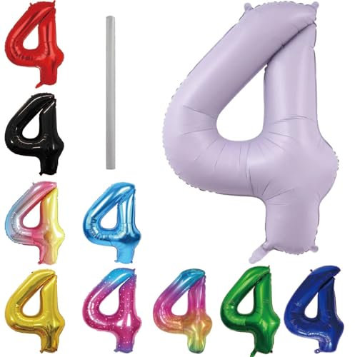 Geburtstag zahlen Luftballon 4 jahre-cremeviolett XXL Jumbo Folienballon 40 Zoll – 101 cm Luftballons 4 Geburtstag Junge Mädchen Babyparty Geburtstagsdeko Jubiläumsparty Dekoration