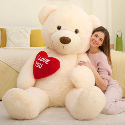 MorisMos 130cm Teddybär groß XXL mit Herz I Love You, Ivory riesen Teddys, großer Bär Kuscheltier XXL, Kinder Mädchen Freundin Frauen Mutter
