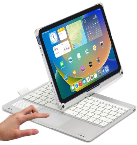 Rotating Case for iPad Pro 11 inch(M4) with Keyboard, Trackpad,Rotatable, Wireless Keyboard Cover, Rainbow Backlits Keyboard for iPad Pro11(5th Gen) with Multi-Touch, Silver