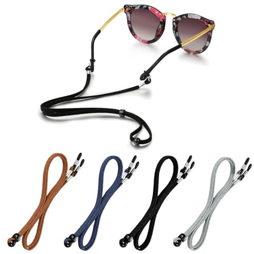 NHBETYS 4Pack Unisex Glasses Straps, Elastic Cord Retainer Strap Band for Sports Eyeglass and Sunglass, Universal Eyeglass Chain Adjustable Spectacle Neck Cord Eyewear Holder Strap for Men Women