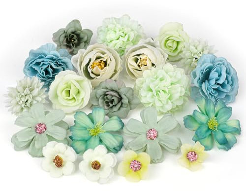 MWOOT 20 Pieces Fleurs Artificielles, Têtes de Fleurs Rose Pivoine Artificielles, Petite Fausse Fleur Decoration pour DIY Bouquet Couronne Mariage Fête Festival Maison Jardin Artisanat(Vert)