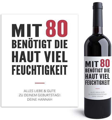 Flaschenaufkleber 80. Geburtstag Weinetiketten personalisiert Flaschenetiketten selbst gestalten Geburtstagsgeschenk Geschenk Wein Etiketten selbstklebend 2 Stück | 10x12 cm