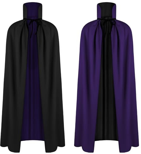 AOOWU Halloween Kostüm Umhang, Damen Vampir Cape, Vampir Umhang mit Kragen, Umhang Schwarz Lila Doppelseitig, für Erwachsene, für Halloween Weihnachten Karneval(150CM)