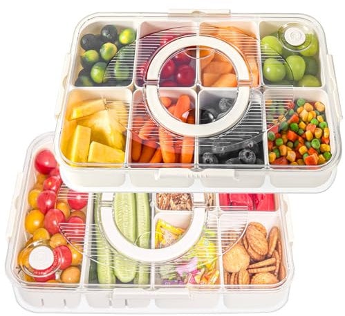 Luxear Bandeja Dividida para Servir con Tapa, Bandeja De Fruta Seca, Juego de 2 (6+8 Rejillas) Caja Aperitivos, Bandeja para Servir Bocadillos para Snack Dulces Nueces Fruta Verdura para Fiesta Picnic
