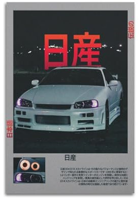 XFPMXC JDM Auto-Poster für GTR R34, Vintage-Rennwagen, dekorative Malerei, Leinwand, Wandkunstwerke, Bild, 40 x 60 cm