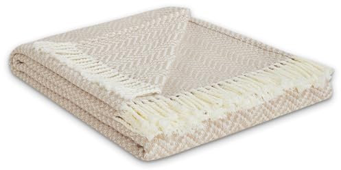 Como Kuscheldecke beige weiß im modernen Zick-Zack-Muster, für Zuhause