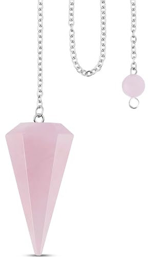 QINJIEJIE Rosenquarz Kristall Pendel Natürlichem Edelstein Kristalle Pendel mit Kette und Kugel für Wünschelruten Wahrsager Chakra Reiki Hexerei Zubehör