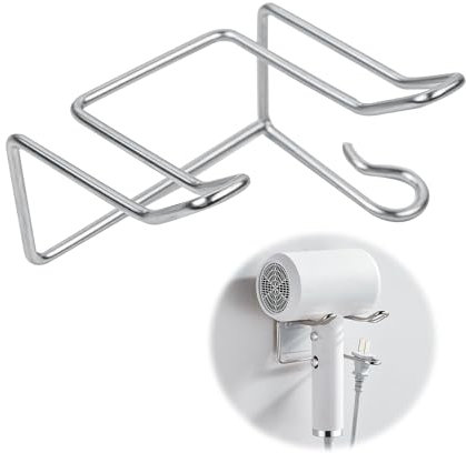 Föhnhalter Edelstahl, Fönhalter Wand Ohne Bohren Selbstklebender Kleber, Haartrockner Halterung für die Meisten Haartrockner, mit Kabelhalter, Föhn Halterung Ohne Bohren fürs Badezimmer/Schlafzimmer