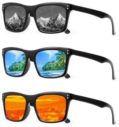 JM Polarizadas Gafas de Sol Para Hombre Mujer Marco Ligero Retro Gafas de Sol UV400 Protección Para La Conducción de Pesca Ciclismo 3 Pack