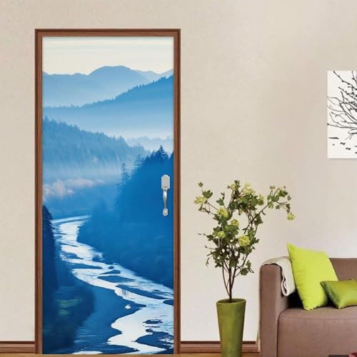 Türtapete Selbstklebend Natürliche Landschaft Türfolie Türposter 3D Fototapete Fluss Türaufkleber Abnehmbar Tür Aufkleber Wandtattoo für Kinderzimmer Badezimmer 95x215 cm A/N776