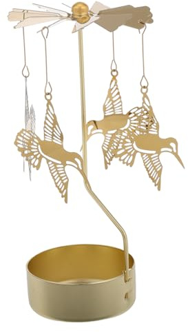 Hummmingbird Teelicht Karussell aus Eisen mit Drehfunktion | Goldfarben, für Malls und Schlafzimmer, Retro Elegant, als Geschenkidee für Feiertage