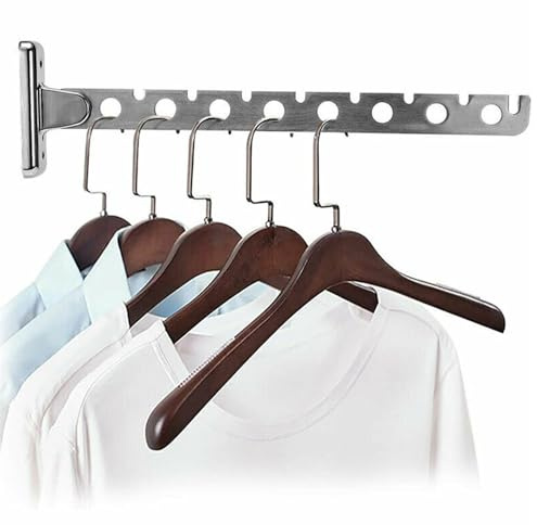 PEIZHIYC Kleiderlüfter Edelstahl Kleiderhaken Klappbar mit 8/10 Löchern Wand Kleiderständer 180° Drehbar Mehrzweck Wandmontierte Kleiderbügel für Badezimmer Waschküche Balkon Außen (8 Löchern)