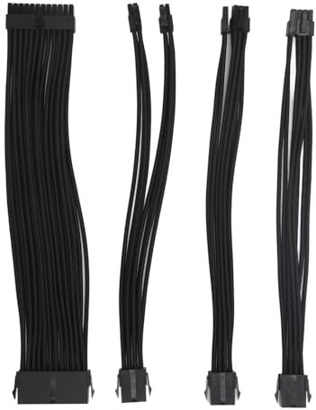 4pcs Cables de extensión de PSU 18AWG Cables DE Nylon 30cm para el Suministro de PC, con Capacidad de 24 Pines ATX 44pin CPU 62pin PCIe Cables con peines, compatibilidad Amplia de (Black)
